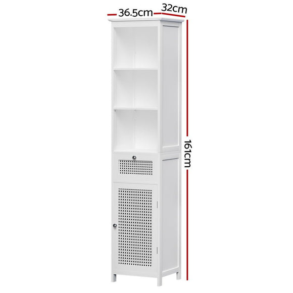 Artiss Bathroom Cabinet Storage 161cm White Rattan Tallboy Toilet Cupboard - RnR Galore