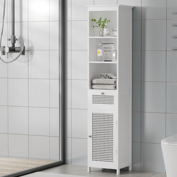 Artiss Bathroom Cabinet Storage 161cm White Rattan Tallboy Toilet Cupboard - RnR Galore