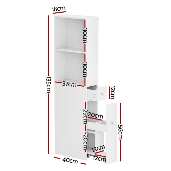 Artiss Bathroom Cabinet Storage Slim Organiser Drawer Toilet Corner 135cm White - RnR Galore
