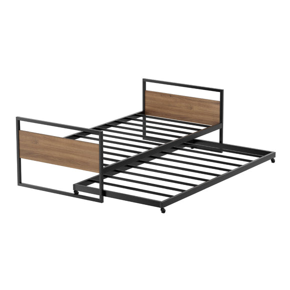 Artiss Bed Frame 2x Single Size Metal Trundle Daybed DEAN - RnR Galore