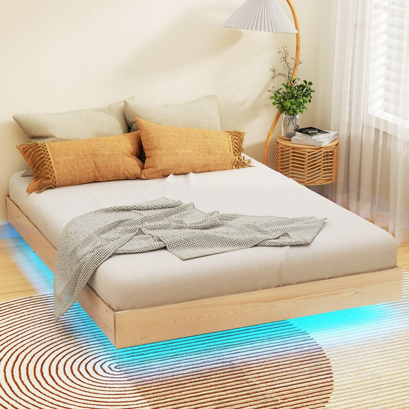 Artiss Bed Frame Double Size Floating Wooden Mattress Base Platform Timber ODIN - RnR Galore