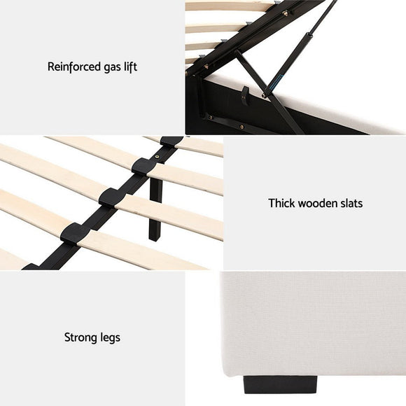 Artiss Bed Frame Double Size Gas Lift Beige VILA - RnR Galore