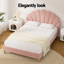 Artiss Bed Frame Double Size Scallop - Shape Bedhead Beds Base Pink Velvet Fabric - RnR Galore