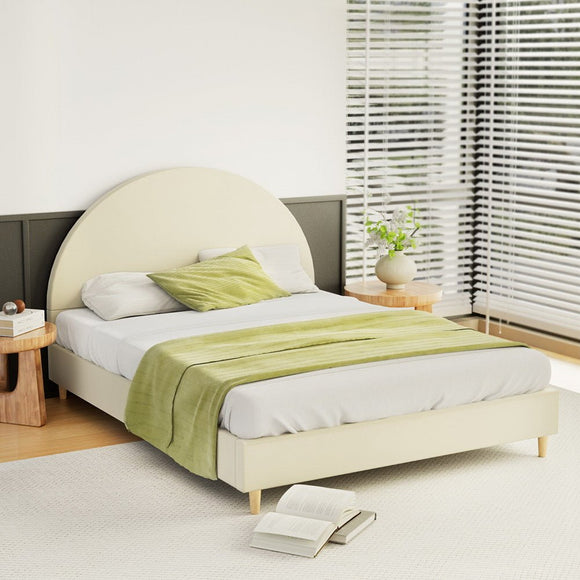 Artiss Bed Frame Double Size Velvet Cream ELLA - RnR Galore