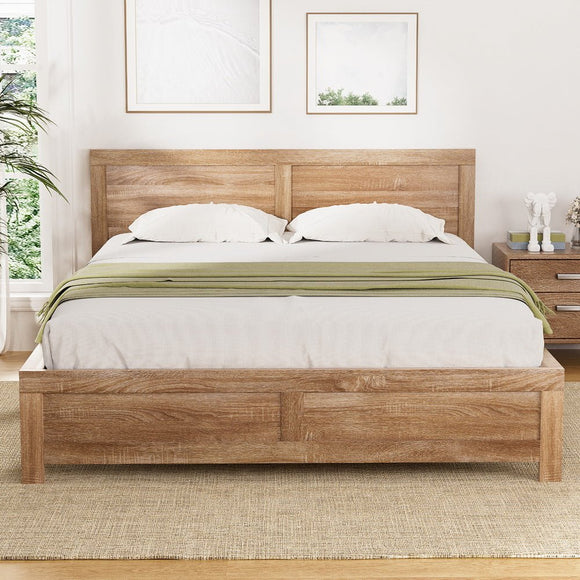 Artiss Bed Frame Double Size Wooden Acacia Wood OATMEAL - RnR Galore