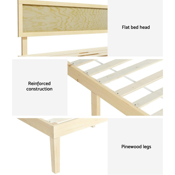 Artiss Bed Frame Double Size Wooden Base Mattress Platform Timber Pine YUMI - RnR Galore