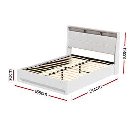Artiss Bed Frame Gas Lift LED Beds Base Platform White PVC Leather Storage Headboard - Queen - RnR Galore