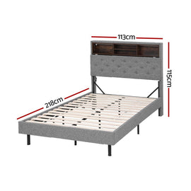 Artiss Bed Frame King Single Size LED Mattress Base Platform with Storage Shelf Hidden Storage Box Grey - RnR Galore