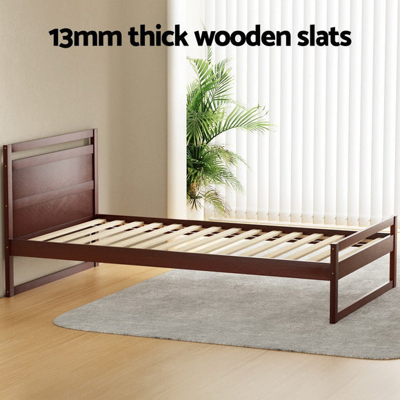 Artiss Bed Frame King Single Size Wooden Walnut WITTON - RnR Galore