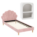 Artiss Bed Frame King Single with Bedside Table Set Scallop Headboard Pink Velvet Fabric Beds Base - RnR Galore