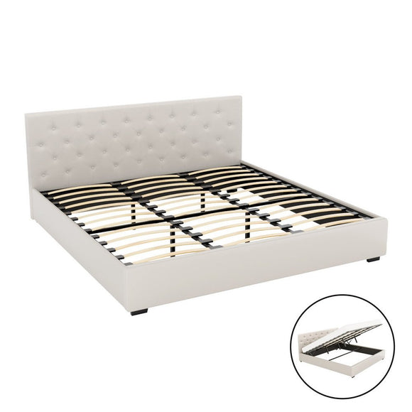 Artiss Bed Frame King Size Gas Lift Beige VILA - RnR Galore