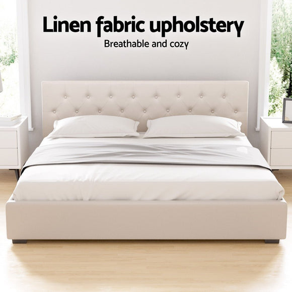 Artiss Bed Frame King Size Gas Lift Beige VILA - RnR Galore