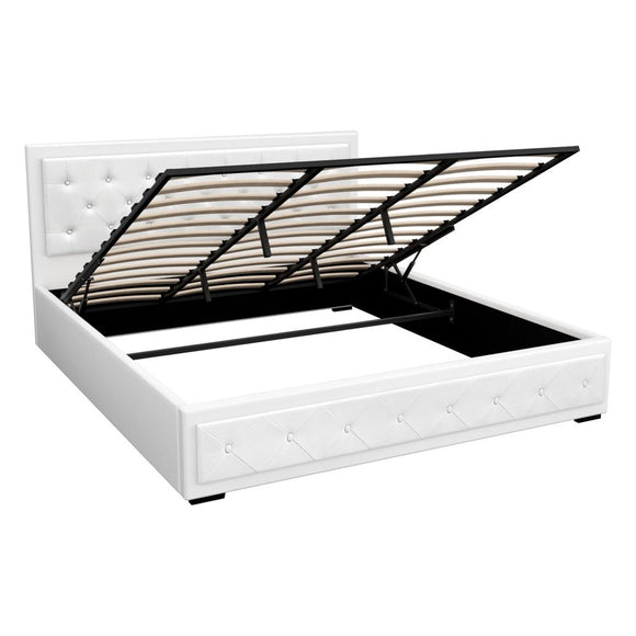 Artiss Bed Frame King Size Gas Lift White TIYO - RnR Galore