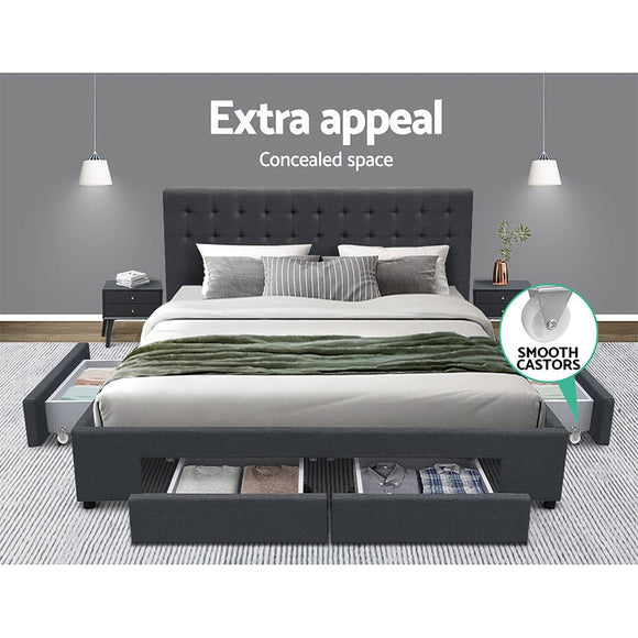 Artiss Bed Frame King Size with 4 Drawers Charcoal AVIO - RnR Galore