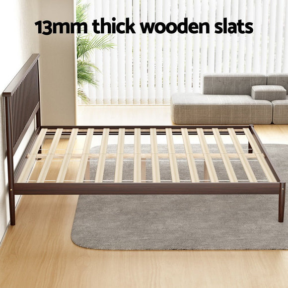 Artiss Bed Frame King Size Wooden Base Mattress Platform Timber Walnut VISE - RnR Galore