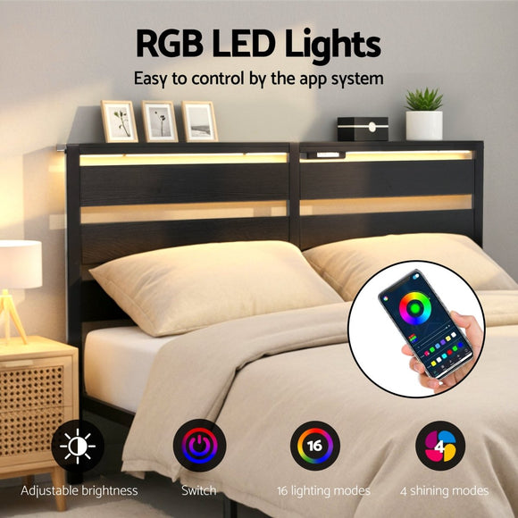 Artiss Bed Frame Queen Size LED Metal Bed Base with Charging Station - RnR Galore