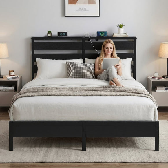 Artiss Bed Frame Queen Size LED Metal Bed Base with Charging Station - RnR Galore