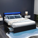Artiss Bed Frame Queen Size LED with 4 Drawers Black DUNN - RnR Galore