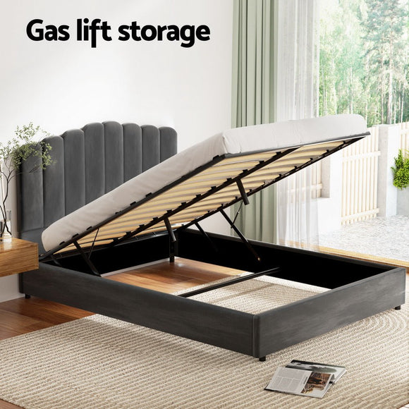 Artiss Bed Frame Queen Size Velvet Grey FION - RnR Galore