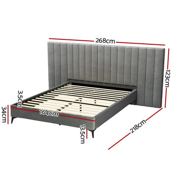 Artiss Bed Frame Queen Size Velvet Grey LOTT - RnR Galore