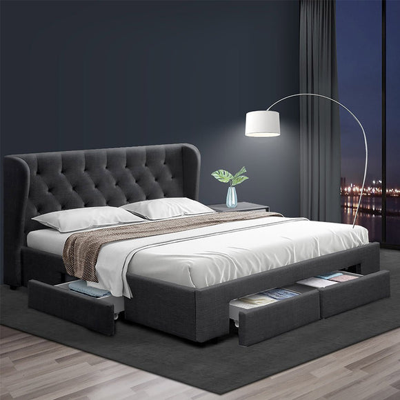 Artiss Bed Frame Queen Size with 4 Drawers Charcoal MILA - RnR Galore