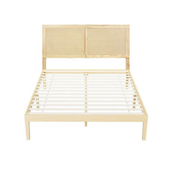 Artiss Bed Frame Queen Size with Rattan Headboard Wooden Bed Base BRUNO - RnR Galore