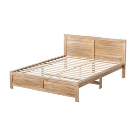 Artiss Bed Frame Queen Size Wooden Acacia Wood OATMEAL - RnR Galore