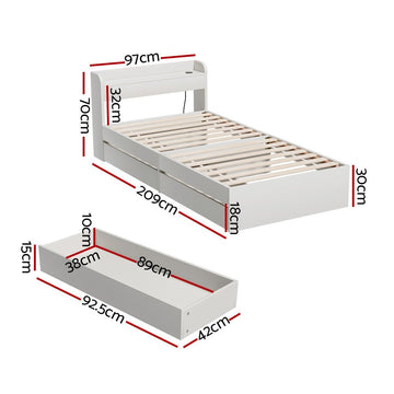 Artiss Bed Frame Single Size Mattress Base wtih Charging Ports 2 Storage Drawers - RnR Galore