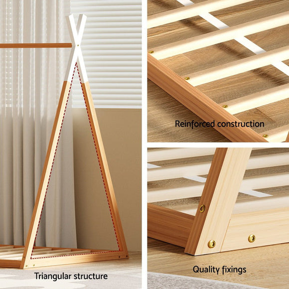 Artiss Bed Frame Wooden Kids House Single Frame Oak ENID - RnR Galore