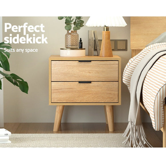 Artiss Bedside Table 2 Drawers - Pine - RnR Galore
