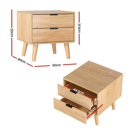 Artiss Bedside Table 2 Drawers - Pine - RnR Galore