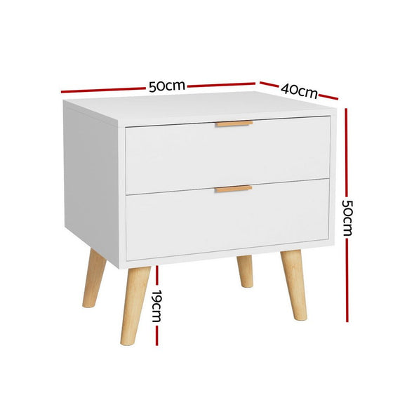 Artiss Bedside Table 2 Drawers - White - RnR Galore
