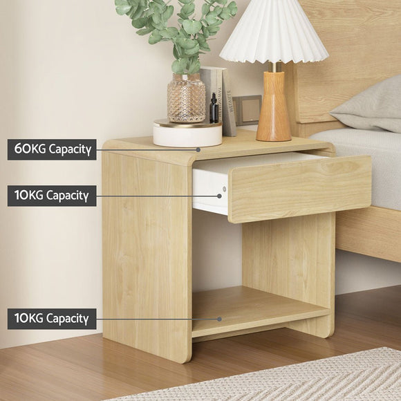 Artiss Bedside Table Drawer Open Shelf Pine - RnR Galore