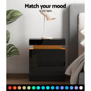 Artiss Bedside Table LED 2 Drawers Lift - up Storage - COLEY Black - RnR Galore