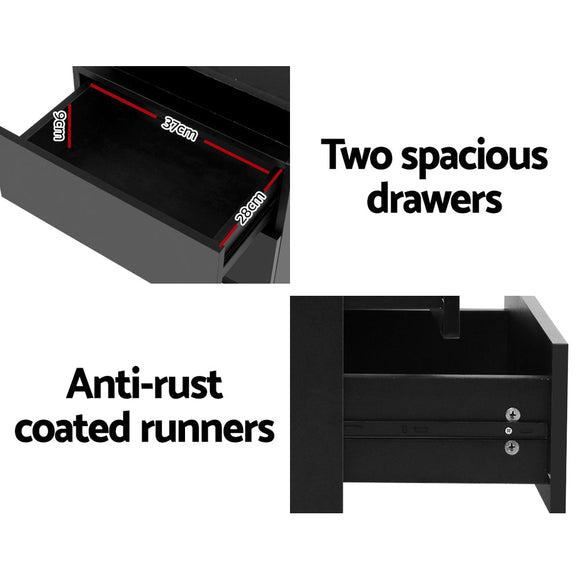 Artiss Bedside Table LED 2 Drawers Lift - up Storage - COLEY Black - RnR Galore
