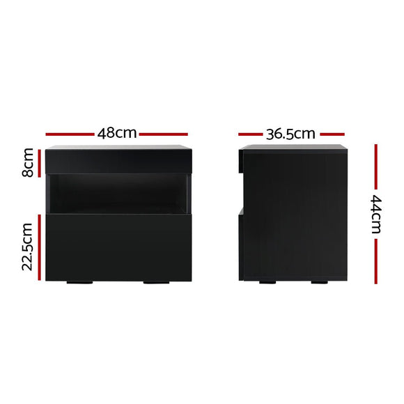 Artiss Bedside Table LED - HERES Black - RnR Galore
