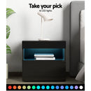Artiss Bedside Table LED - HERES Black - RnR Galore
