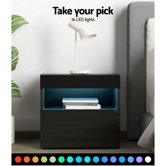 Artiss Bedside Table LED - HERES Black - RnR Galore