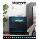 Artiss Bedside Table LED with 2 Shelves - HANA Black - RnR Galore