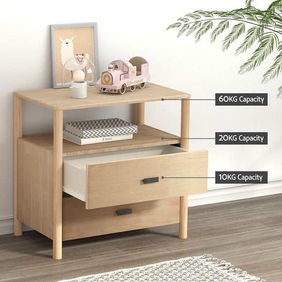 Artiss Bedside Table Nightstand 2 Drawers - Pine - RnR Galore