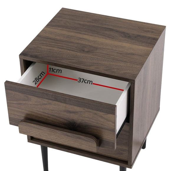 Artiss Bedside Table Nightstand 2 Drawers - Walnut - RnR Galore