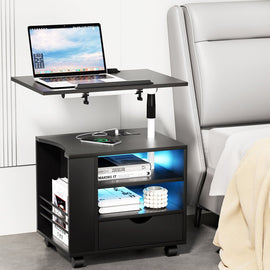 Artiss Bedside Table USB Charging with LED Adjustable Laptop Tray - TALA - RnR Galore