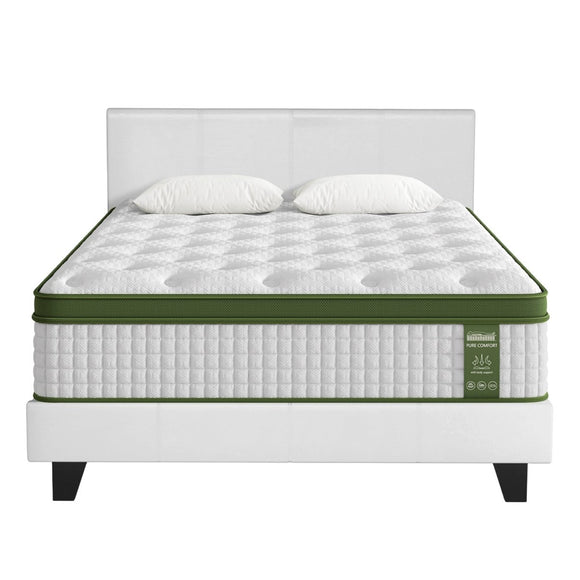 Artiss BedStory Queen Bed Frame Set with Hybrid Mattress and Leather Frame Medium White - RnR Galore