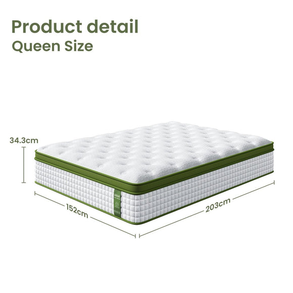 Artiss BedStory Queen Bed Frame Set with Hybrid Mattress and Leather Frame Medium White - RnR Galore