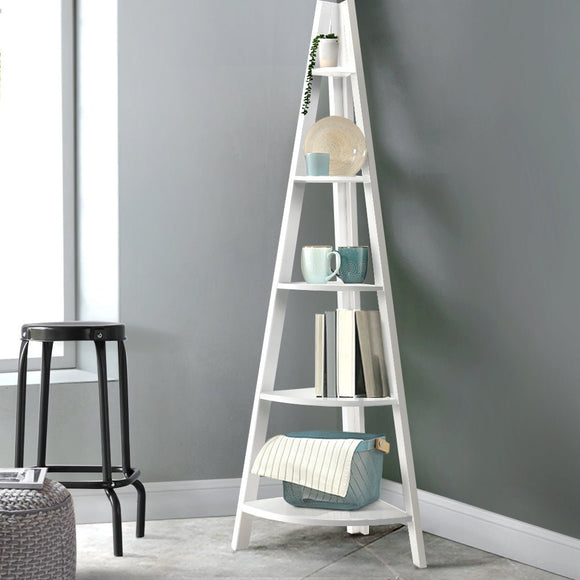 Artiss Bookshelf Corner Shelf 5 Tiers - CANE White - RnR Galore