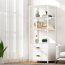 Artiss Bookshelf Display Shelf 2 Drawers 152CM White - RnR Galore