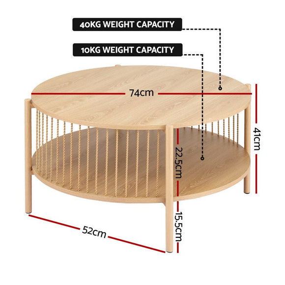 Artiss Coffee Table 2 - Tier Round Wood - RnR Galore