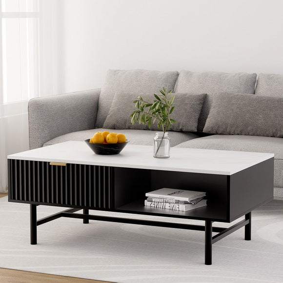 Artiss Coffee Table Drawer Storage Shelf Black - RnR Galore