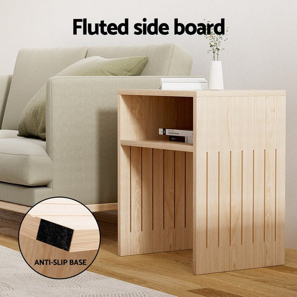 Artiss Coffee Table Storage Shelf Fluted Side Pine - RnR Galore