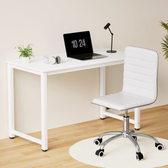 Artiss Computer Desk 120cm Executive Office Chairs Set PU Leather Low Back White - RnR Galore
